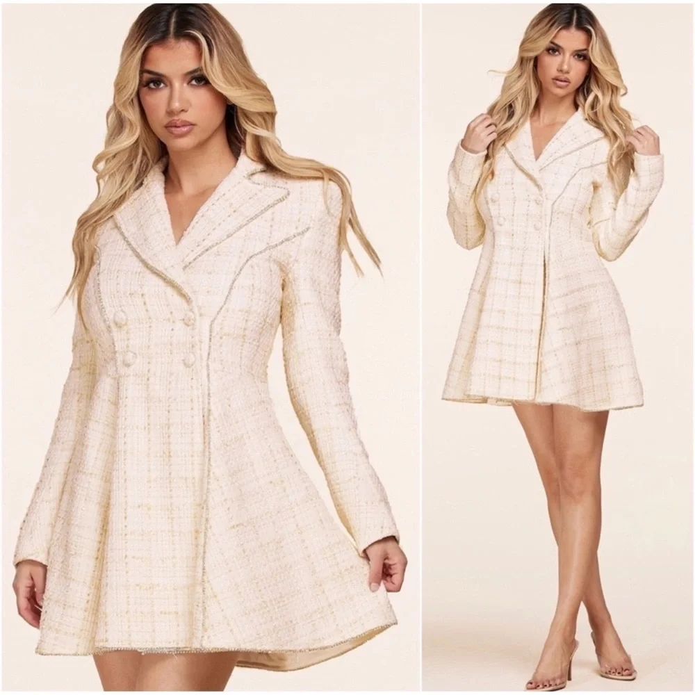 1 LEFT! Tweed Button Front Coat Dress Fancy Elegant Dress - Picture 4 of 4